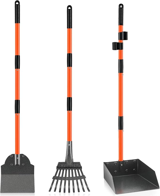Pooper Scooper, Long Handle Dog Poop Scooper for Medium Small Dogs | Heavy Duty, Pet Supplies Metal Tray Rake Spade,Stainless Steel,Rust-Resistant, 37"+ Handle No Bend, Use on Grass Dirt Gravel