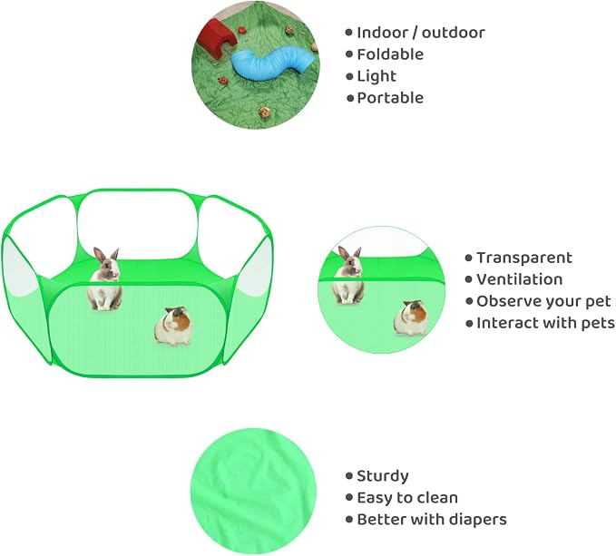 Amakunft Small Animal Playpen, Pop-Up Portable Play Yard for Guinea Pigs, Rabbits, Hamsters, Hedgehogs, Foldable Exercise Fence with Breathable Mesh for Indoor Outdoor Use