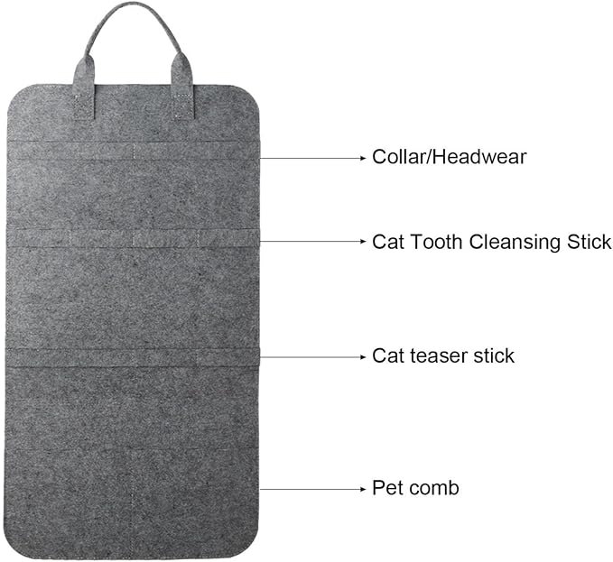 Cat Wand Toy Organizer Bag, Space Saving Felt Wall Storage Pouch for Cat to | Plume for Indoor Pet Toy Storage Mounted Doorknob Hook Solution Space Saving Wall Mount Door Felt Organizer Container