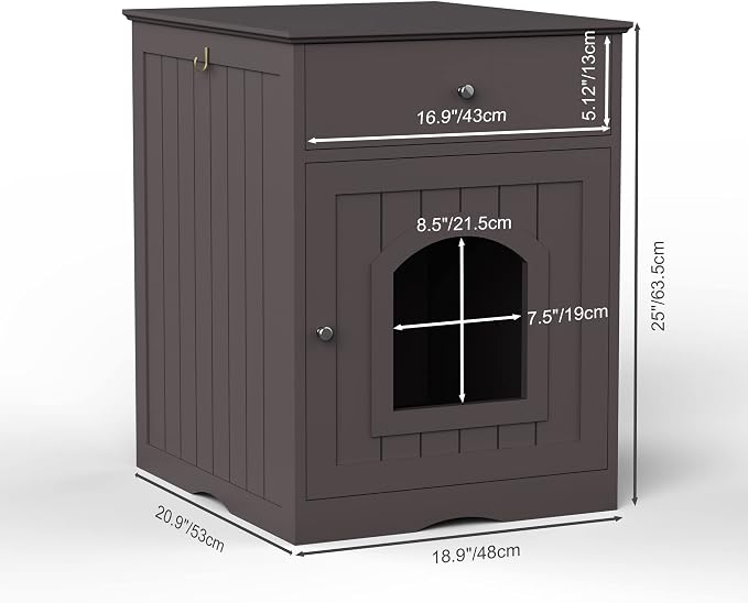 NicBex Cat Litter Box Enclosure with Drawer and Single Door Hidden Litter Box Furniture Pet Crate Covered Nightstand,Night Stand Cat House Indoor,Brown,18.9'' W