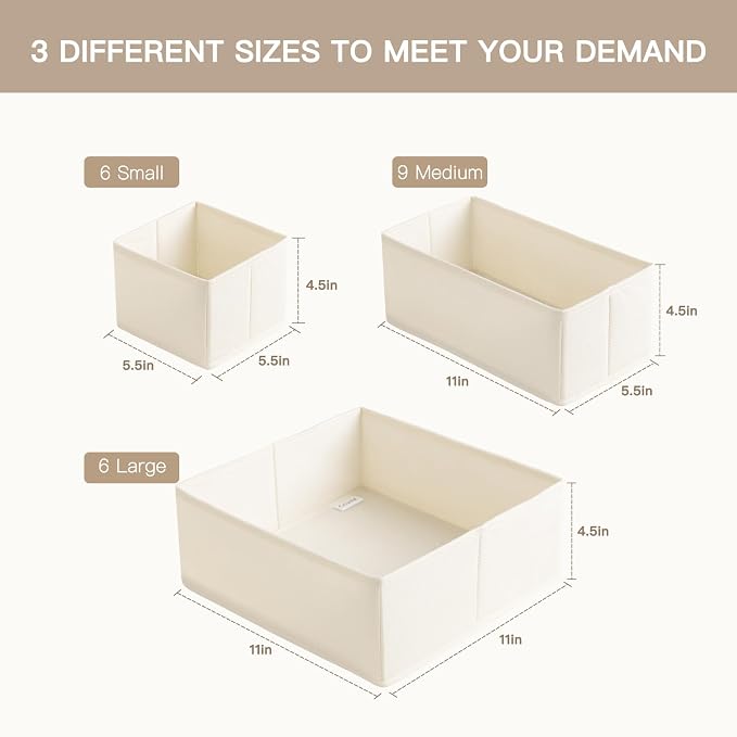 Drawer Organizer Clothes, 21 Pack Dresser Organizer for Baby Clothes, Underwear, Sock - Foldable Closet Organization and Storage Dividers Bins for Nursery, Bedroom (Beige)