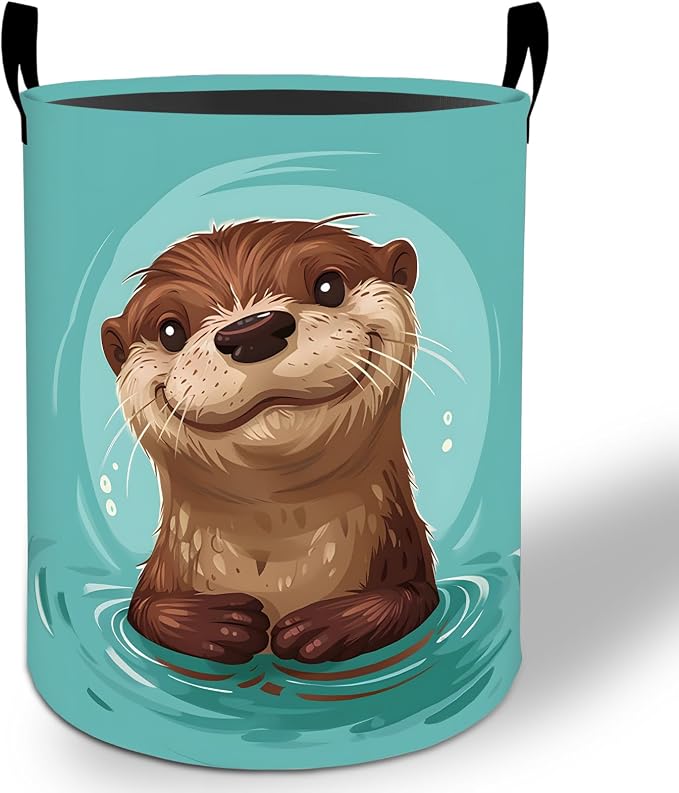 Cute Otter Laundry Basket Hamper 19.7"x15.8", Animal Foldable Waterproof Oxford Clothes Storage Bucket for Room Bathroom Bedroom Nursery Decor, Toy Organizer Bins Gifts for Kids Boys Girls