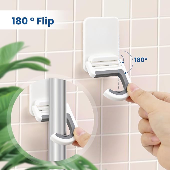 4 Pcs White Broom and Mop Holder Wall Mount Self-Adhesive Anti-Slip Gripper Cleaning Organizer Mop Handle Hanger Multi-Purpose Hook for Household, Home, Kitchen,Bathroom, Garden, Garage Storage