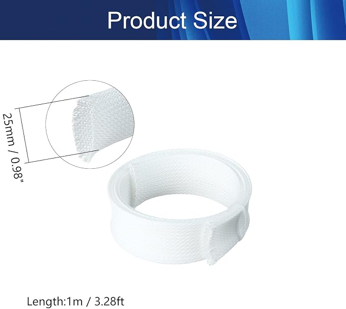 Jutagoss PET Expandable Braided Cable Sleeve, 3.28ft - 1 inch White Cable Management Sleeve, Wire Loom Tube Cord Protector for USB Cable, Power Cord, Audio Video and More, 1Pc