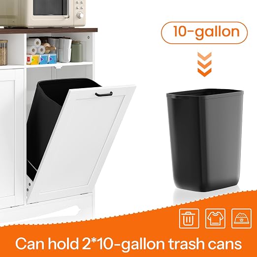 HOOBRO Double Tilt Out Trash Can Cabinet, 20 Gallon Kitchen Trash Bin Cabinet, Hidden Trash Storage with Open Compartments, Hidden Laundry Hamper, for Kitchen, Laundry, White and Walnut WH04LJ01