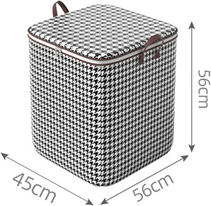 Fabric Storage Boxes with Lids Houndstooth Clothes Quilt Bins Container Organizers with Handle for Bedroom Closet (140, Square, 1, SB-123)
