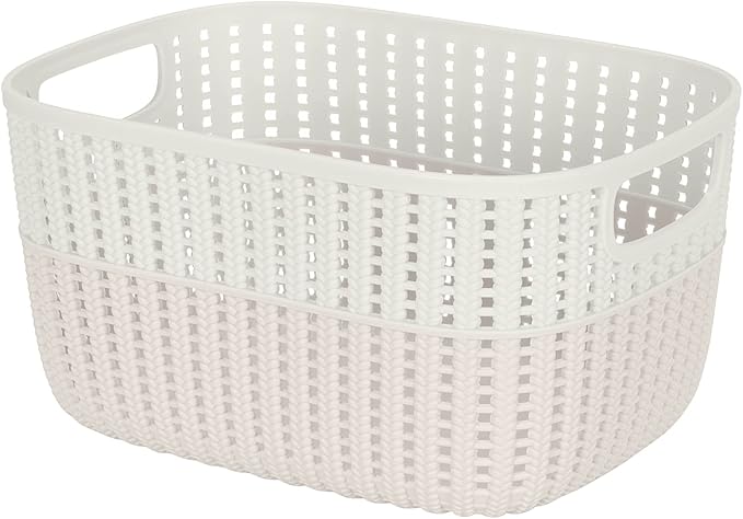 Simplify 2 Pack 2 Tone Sailor Knot Plastic Storage Tote | Decorative Basket | Closet Organization | De-clutter | Accessories | Toys | Bathroom Organization | Medium | Ivory
