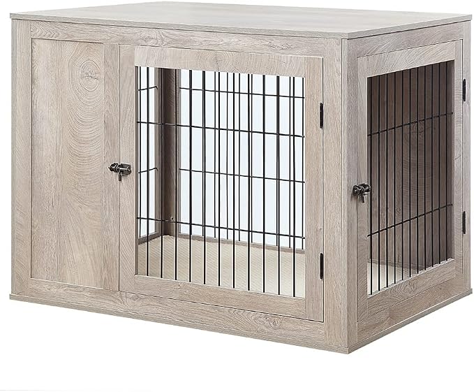 unipaws 41 Inch Furniture Style Dog Crate for Medium Large Dogs | Indoor Dog Stuff Kennel, Modern Decorative Wood Wire Cage, Pretty Cute End Side Table Nightstand, Walnut