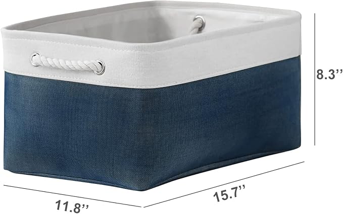 Collapsible Storage Bin for Shelves - Large 3 Pack 16x12x8 inch Storage Basket for Organizing with Handles, Canves Storage Box for Organizer Toy Closet Cloth Gift (White & Jean Blue)
