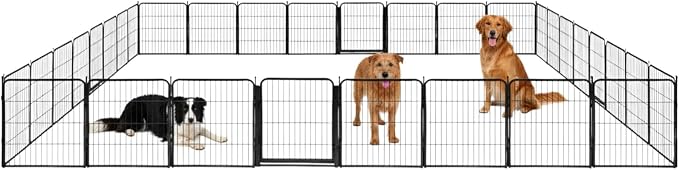 Dog Play Pen for Outdoor Use - 32'', 32 Panels for Small and Medium Size Dogs - Portable Playpen Kennel for RV, Camping, and Yard - Heavy Duty Pet Fence w/Black Rust Resistant Coating
