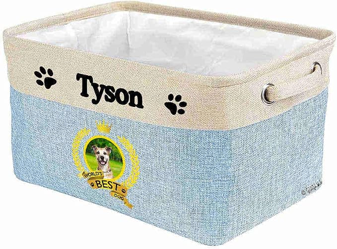 Custom Name Collapsible Dog Toy Storage Basket Bin World's Best Dog Staffie Foldable Pet Toy Box Closet Shelf Baskets Organizer for Bedroom Home Dog Cat with Handles Blue