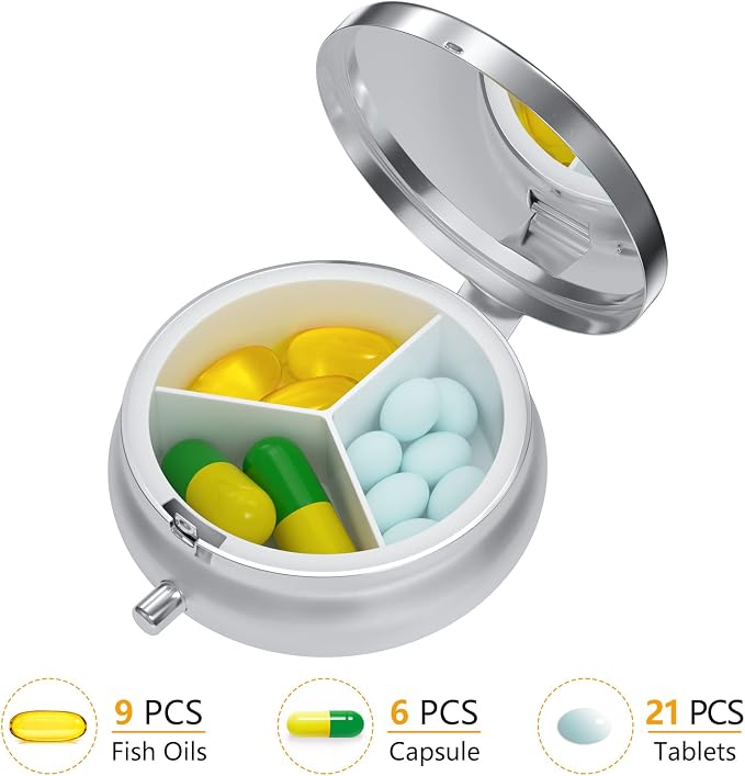 Pill Box, Small Pill Case for Purse & Pocket, Travel Medicine Organizer | Cute Travel Medicine Organizer, Portable Medicine Container Holder to Hold Vitamins, Medication, Fish Oil & Supplement
