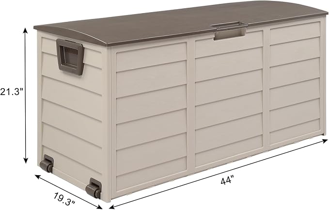 75 Gallon Brown Outdoor Storage Box with Wheels, Waterproof Resin Deck Box for Patio Cushions & Garden Tools, Rolling Garden Storage Bin, Weather Resistant Trunk