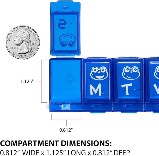 EZY DOSE Kids Weekly (7-Day) Pill Planner, Medicine Case, Vitamin Organizer Box, Large Locking Compartments to Secure Prescription Medication and Prevent Accidental Spilling, Color May Vary