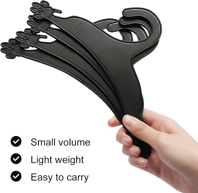 AHANDMAKER 20 Packs Pet Apparel Hangers, Black Pet Clothes Hangers Lovely Plastic Flexible Strong Paw Print for Dog Cat Pet Small Coat Hanger, 5x8.86inch