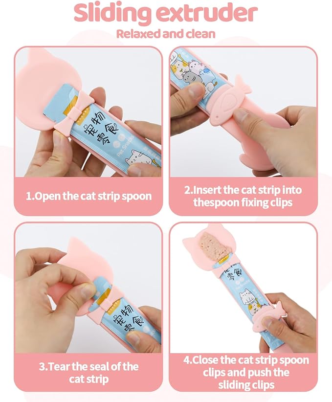 5 PCS Cat Food Can Covers Lids Set, Silicone Pet Food Can Lids with Multi-Function Cat Food Spoon and Opener, Cat Bar Squeezer, Stainless Steel Wet Food Spoon for Cats and Dogs (Pink) (Flower Pattern)