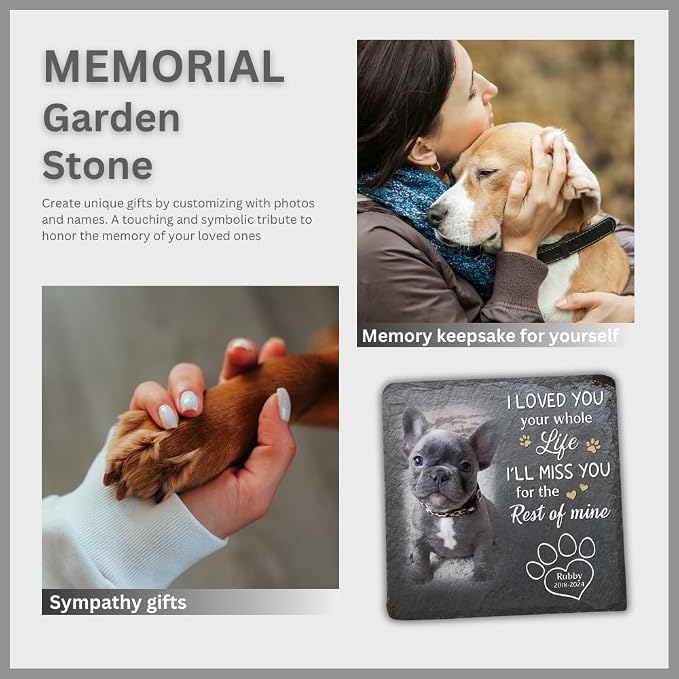 Wrappiness Pet Memorial Stone - I Loved You My Whole Life, Personalized Dog Memorial Gifts, Remembrance Condolences Bereavement Gifts for Loss of Pet Custom Photo (Square 01, Stone with Stand)