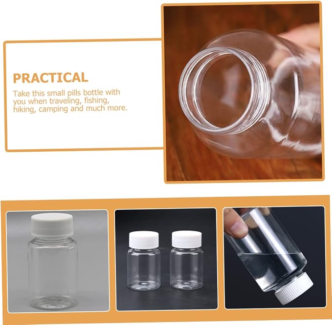 PartyKindom 40pcs Plastic Dispensing Bottles Pet Medicine Bottles Caps Empty for Pills Medicine Organizer for Travel Business