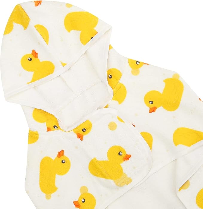 HDE Dog Bathrobe Super Absorbent Quick Drying Puppy Towel Wrap Coat Adjustable After Bath Robes with Hood for Dog Sizes S-XXL White Rubber Ducks M
