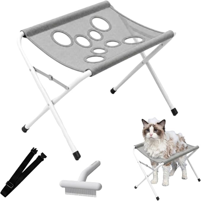 2-in-1 Foldable Pet Grooming Bed, Foldable Pet Grooming Hammock，Gray | Dog Grooming Hammock Stand, Pet Bathing Stand with Breathable Mesh & Strap for Nail Trimming, Bathing, Haircuts