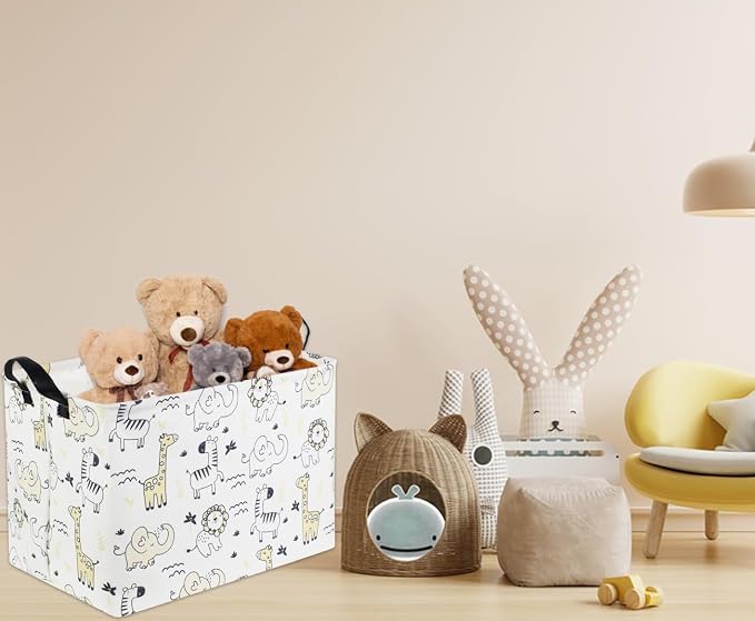 Baby Baskets kids Toy Basket for Boy and Girls Woodland Gift Basket Empty Cute Storage Bin Organizer Box Rectangular Animal Room Decor for Books(Animal)