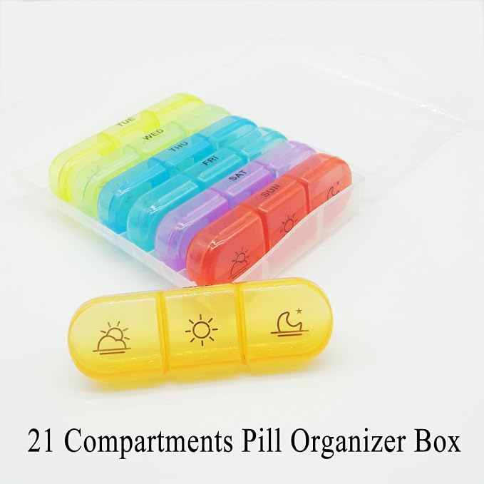 Pill Organizer Case Large Capacity, Dual Protection Pill Box 7 Day | 3 Times a Day, Daily Travel 21 Compartment Medicine Dispenser Weekly Planner for Vitamin, Medication, Fish Oil, Supplements