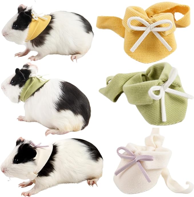 3PCS Adjustable Mini Pet Triangle Bandana, Soft Stretch Knit Bow Collar Decor Accessory with Slide Buckle, Cute Photo Outfit Prop for Small Bird, Hamster, Guinea Pig Tiny Pets