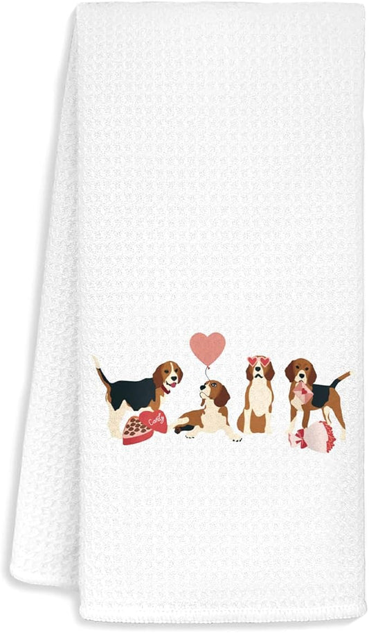 Jvpke Beagle Valentines Day Gifts for Her Him Kids, Beagle Valentines Day Decorations Hand Towel for Kitchen Bathroom, 16x24 in