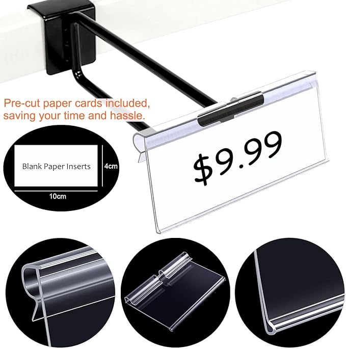50PCS Basket Bin Labels Clip On,ChanQnTon Clear Plastic Label Holders for Storage Bins, Wire Shelf Price Tags,Merchandise Display Signs,50PCS 10X4CM Paper Inserts Included.(Size:3.94x1.57inch/10x4cm)