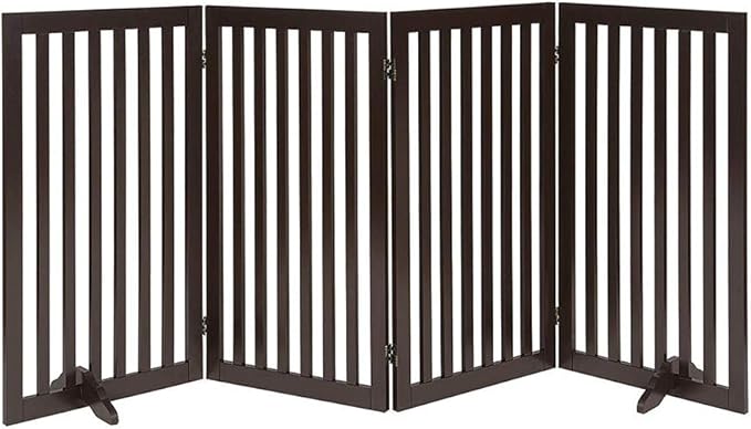 unipaws 36”H Free Standing Pet Gate for Dog Cat, 80”Wide Wooden Dog Gates | Foldable Pet Fence for Doorway, Stairs, Step, Expandable Doggy Barrier, Indoor Use