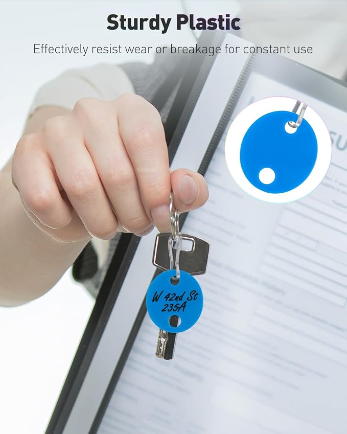 Uniclife 50 Pcs Key Tags 1 Inch Plastic Key Chain Tags with Metal Snap Hooks Double-Sided Writable Colorful Tags Sturdy Key Item Identifiers for Home and Office, 7 Colors