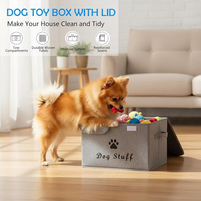 Morezi Large Dog Toy Storage Box with Lid Basket Organizer - Perfect Collapsible Bin for Living Room, Playroom, Closet, Home Organization - Snow Gray