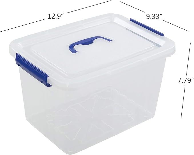 4-Pack 10 L Plastic Storage Box, Clear Storage Box with Lid | Secure Side Buckle Latches, Dustproof Lid, Clear Visible Body, Stackable Compact Size, For Home Office Small Item Storage