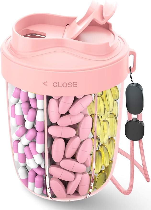 Tablet Box 7 Days in the Morning in the Evening | Round with 7 Large Subjects & Anti-Confusion Design | Width Opening, BPA-Free & Portable | for Medication, Vitamins, Fish Oil, etc. （Pink）