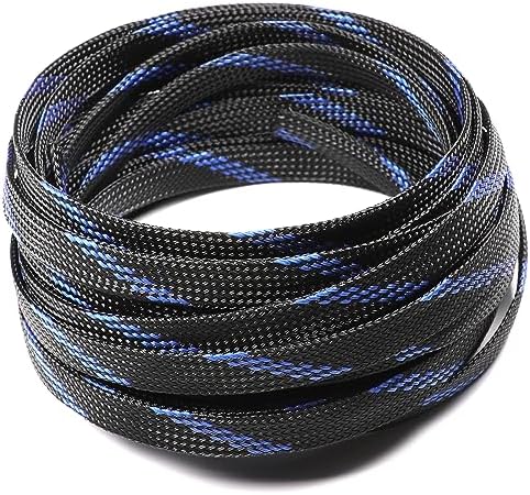 Jutagoss PET Expandable Braided Cable Sleeve, 16.4ft - 3/8 inch Black Blue Cable Management Sleeve, Wire Loom Tube Cord Protector for USB Cable, Power Cord, Audio Video and More, 1Pc