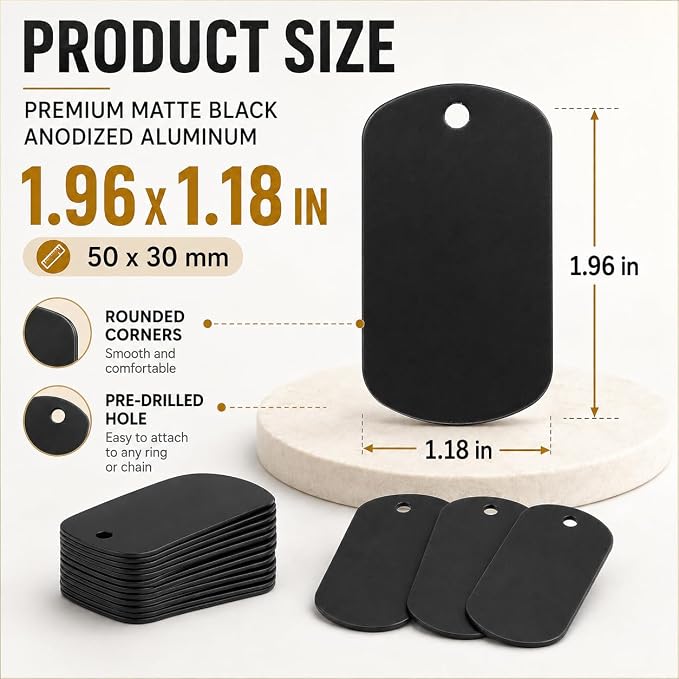 100Pcs Blank Dog Tags, Anodized Aluminum Blanks, Metal Tags Keychain Blanks Metal Tag for Engraving Stamping Craft (Black)