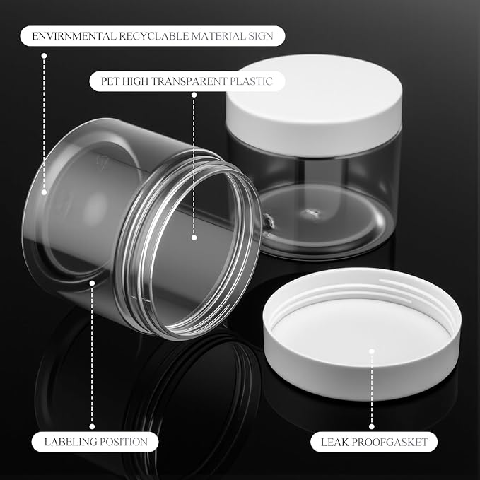 Patelai 60 Pcs Plastic Containers with Lids, Round Leakproof Cosmetic Containers, Multipurpose Storage Jars for Makeup, Lotion, Ointment, Rhinestone Samples, Dry Food and Toiletries(White,6 oz)