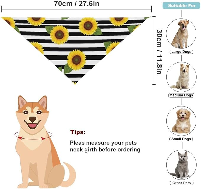 Portable Adjustable Orange Sunflower Stripes Triangle Dog Scarf, Lightweight and Comfortable Pet Daily Accessories for Casual Daily Use