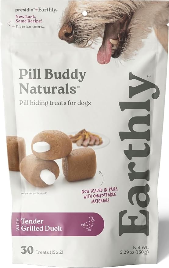 Presidio Earthly Pill Buddy Naturals - Duck (Chicken-Free) Pill Hiding Treats for Dogs - Pill Pocket for Any Size Medication - 30 Servings