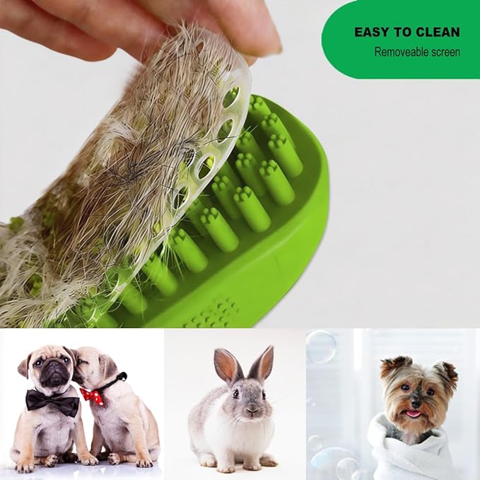 Rubber Curry Brush for Short Haired Dogs, Soft Curry Comb with Removable Screen, Silicone Pet Brush, Use Wet as Bath Scrubber or Dry for Grooming Loose Hair
