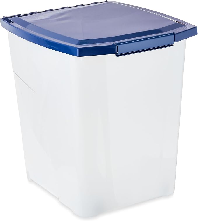 Plastic Pet Food Storage Container 50 LB with Locking Lid, Seal & Rolling Wheels, Food Safe, Dry Pet Food Bin for Dogs Cats, Home Kitchen Necessary