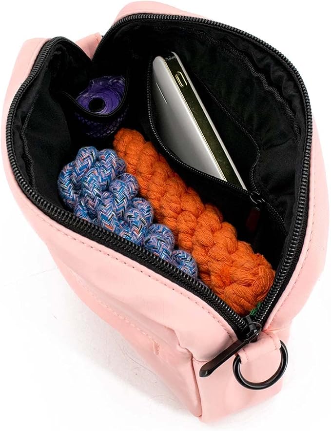 Dog Treat Pouch with Removable Small Pet Training Treat Pouches, Built-in Poop Bag Dispenser, Adjustable Shoulder Strap Cross Body Dog Walking Bag (Pink)