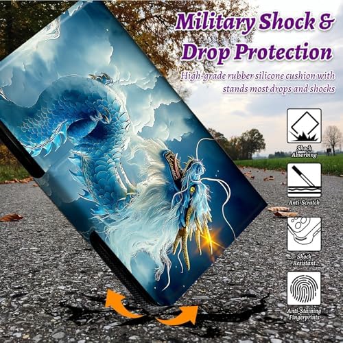 Rotating Handle Case for Samsung Galaxy Tab A7 Lite 2021 8.7", 360 Degree Swivel Kickstand with Magnetic Closure Shockproof Leather Protective Cover for Women Men, Cloud Blue Dragon