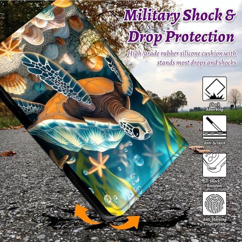 Rotating Handle Case for Samsung Tab S10 Ultra 2024/Galaxy S9 Ultra 2023 14.6", 360 Degree Swivel Kickstand with Magnetic Closure Shockproof Leather Protective Cover, Sea Turtle Seaweed