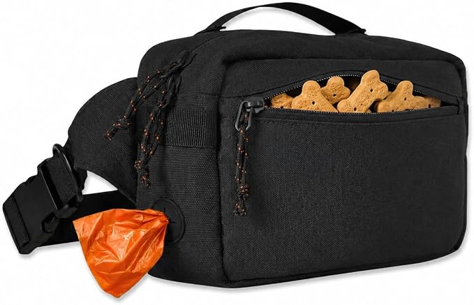 Crossbody Dog Walking Bag, Treat Pouch & Poop Bag Holder, Charcoal Black | Crossbody dog walking bag, hands-free. PEVA-lined treat pouch, poop bag holder, leash hook. Water-resistant, 4-50 in. strap