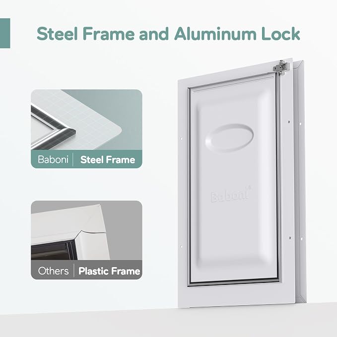 Baboni Dog Door for Door,Metal Frame,Large | Pets Up to 100 Lb,for Interior and Exterior Doors,Aluminum Lock,Metal Panel,Strong Magnetic Flaps