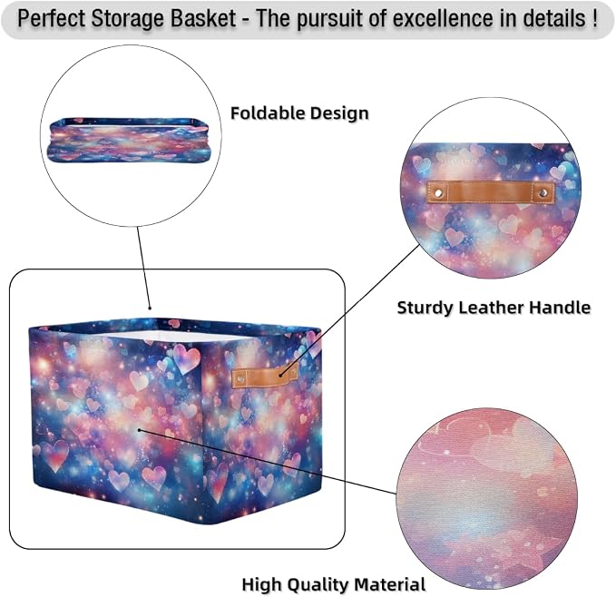 Collapsible Storage Cubes with Handles, Foldable Fabric Organizer Bins for Closet, Utility Room & Storage Shelves, Decorative Storage Baskets 15x11x9.5 Inches(Galaxy Love)