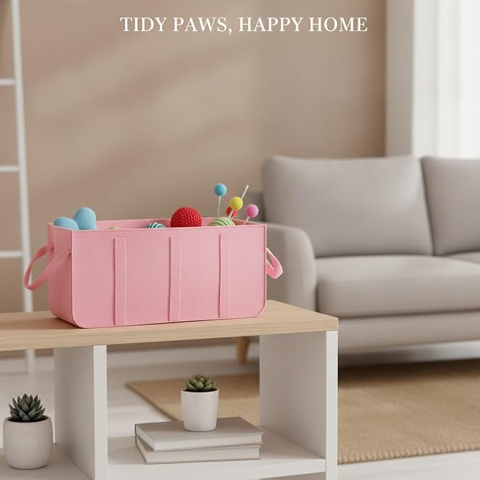 Pet Toy Storage Bag, Polyester Felt Bin for Cat and Dog Toys, Open Top Organizer for Shelves and Living Room, 13 x 3.3 x 1.6 Inches (1 PC)