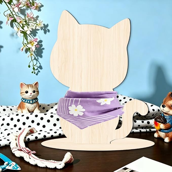 Cat Display Stand for Clothing Scarfs Bandana 11.8 x 8.7 x 0.2 Inch Cat Mannequin Display Wooden Pet Silhouette Stand for Pet Stores Shops Window Show Photography Prop Home Decorations