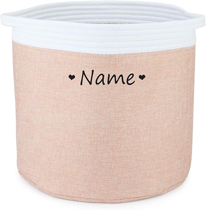 Personalized Dog Toy Storage Basket Bin Collapsible Customized Pet's Name Round Storage, Organizer for Dog Toys、Clothing、Apparel & Accessories with Box (Heart White Pink)